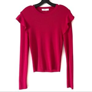 Zara Knit Ruffled Long Sleeve Magenta Top